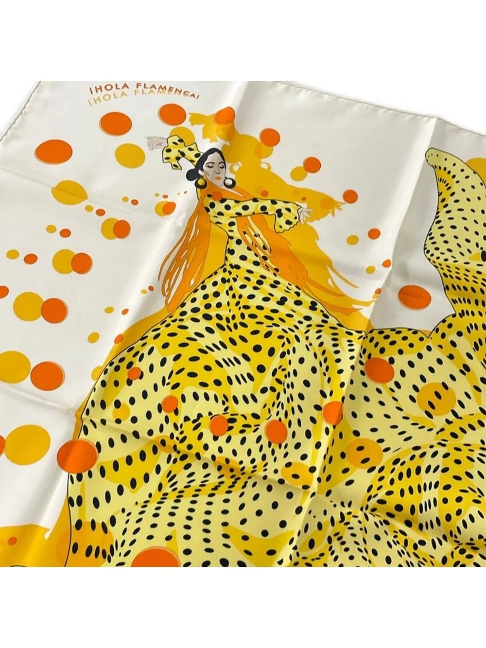 Hermes Scarf Carre 90 Ivory Orange Multi Hola Flamenca